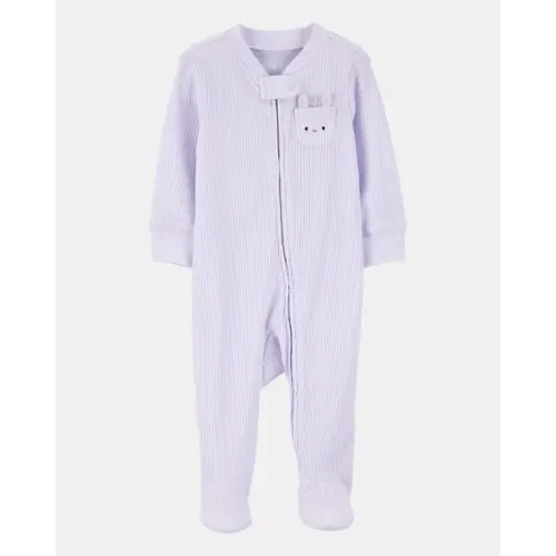 Baby Girl Bunny 2-Way Zip Ribbed Sleep & Play Pajamas - Purple