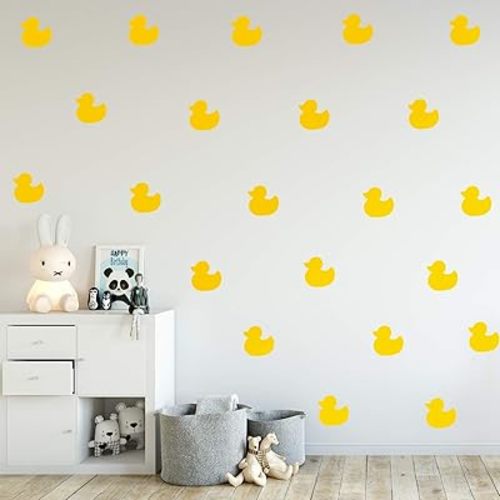 Set of 12 Vinyl Wall Art Decals - Little Ducks - 5" x 5" Each - Cute Fun Home Indoor Outdoor Bedroom Living Room Apartment Nursery - Shower Bath Time Nursery Playroom Decor (5" x 5", Yellow)