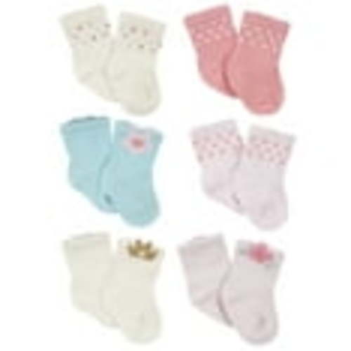 Gerber Baby Girl Wiggle Proof Jersey Crew Socks, 6-Pack, Sizes 0/3 Months - 6/9 Months