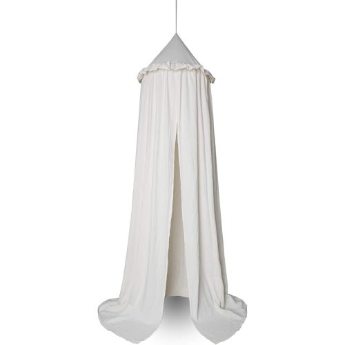 MAMERIA Kids Bed Canopy with Frills Cotton Hanging Tent Curtain Net for Reading Nook Hideaway Bedding Play Room Decor (Beige)