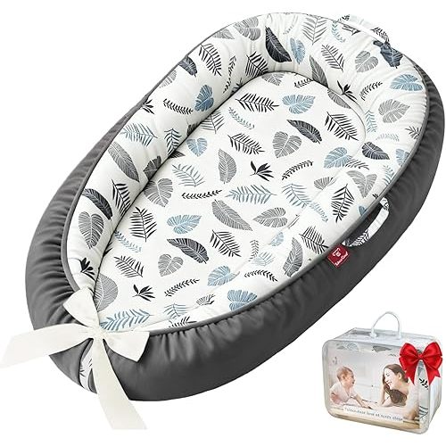 Taleco Gear Baby Lounger - 100% Cotton Breathable Infant Lounger for Newborn, Portable Baby Nest for Home and Travel, Waterproof Lining, Newborn Babies Essentials Gifts