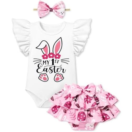 Baby Girl Clothes,Girl Summer Outfit Romper Sets Ruffle Short Sleeve Top+Shorts+ Bow Hairband 3Pcs Set