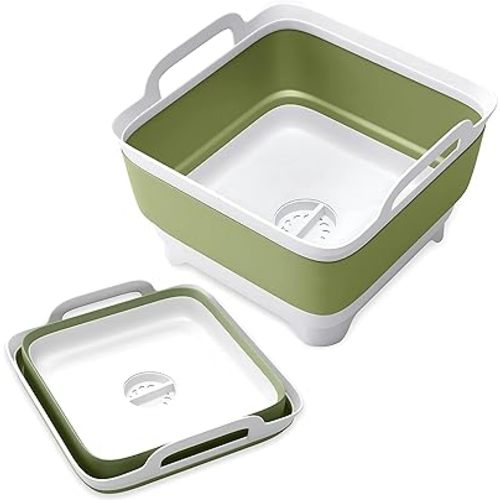 Collapsible Wash Basin with Drain Plug - 2.4 Gal(9L) Wash Basin for Baby Bottles, Foldable Dish Pans for Kitchen Sink & Camping & Hand Washing Station, Wash Bin, Laundry Tub, Portable Dish Tub