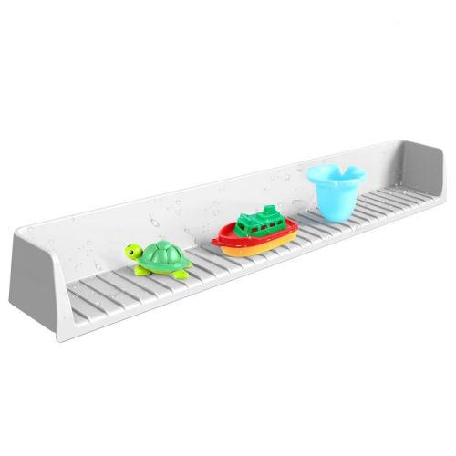 Dronkon Silicone Bathtub Splash Guard with 11 Suction Cups Bath Toy Holder & Play Shelf to Prevent Water Spill - Gray