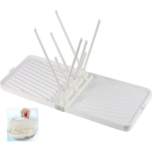 Travel Bottle Drying Rack with Tray and Drainer, Foldable, Portable. Space Saving Baby Bottle Drying Rack, Baby Essentials for Home&Travel,White