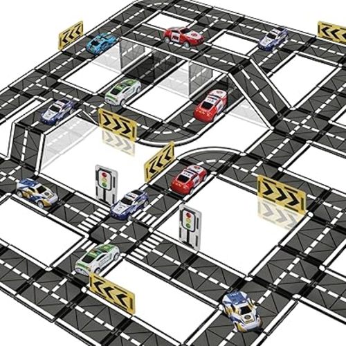 Magnetic Tiles Road Set with Pullback Car, Magnetic Tiles for Kids Ages 3-5 4-8, Magnet Building Tile for Toddler Kids Boys Girls, Creative STEM Building Toy & Learning Educational Magnet Toys