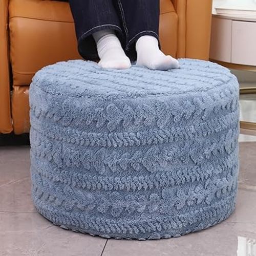 Asuprui Round Footstool Ottoman, 20x14 Inches Multi-Functional Modern Foot Stool,Floor Poufs, Sofa Footrest Extra Seating for Living Room, Entryway, Hallways and Bedrooms (Blue)
