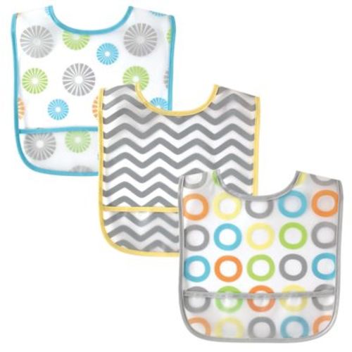 Luvable Friends Baby Waterproof PEVA Bibs 3pk, Yellow Circle, One Size