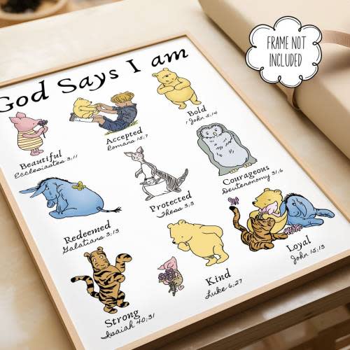 Christian Classic Winnie the Pooh Poster For Nursery Wall Art For Kids Room Pooh Bear Art Prints Pooh Nursery Décor Bible Verse Satin Poster