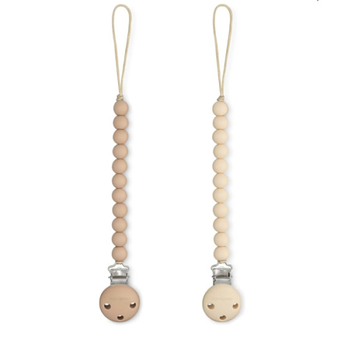 Comfy Cubs Pacifier Clips 2 Pack - 100% Food Grade Silicone Baby Pacifier Clips, BPA & PVC Free - CPSIA Certified, Lightweight and Flexible Baby Gifts - Beige & Light Beige