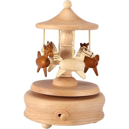 ZPSHYD Carousel Music Box, Vintage Wooden Merry-Go-Round Horse Musical Box Beautiful Turn Horse Shaped Wood Crafts for Birthdays Valentine's Day Christmas Graduations Home Decor