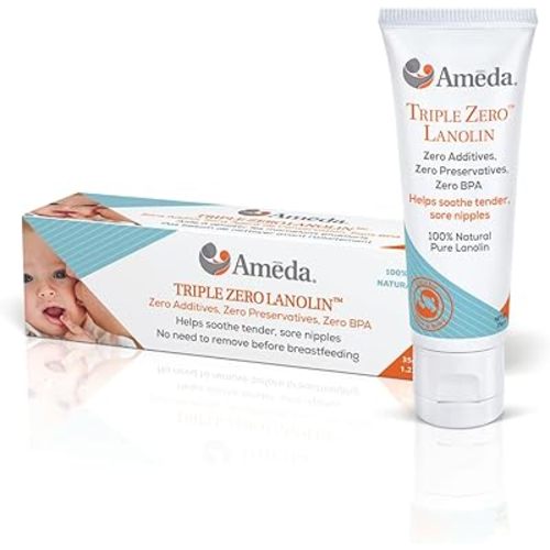 Ameda Triple Zero Lanolin Nipple Cream for Breastfeeding Pain | All Natural Lanolin Nipple Balm | Single Ingredient Pure Lanolin Cream | Breast Feeding Must Haves | ONLY Triple Zero Lanolin 35g/1.2oz