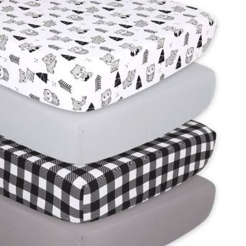 The Peanutshell Fitted Crib Sheets - Woodland Animal And Buffalo Plaid - 4pk