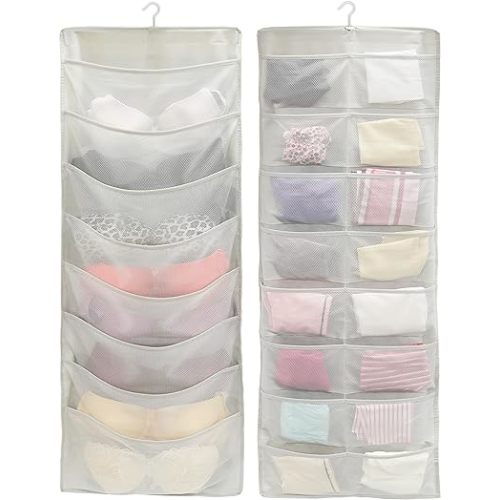 Simple Houseware 24-Pocket Double-Sided Hanging Closet Underwear Organizer, Grey - Pack of 1