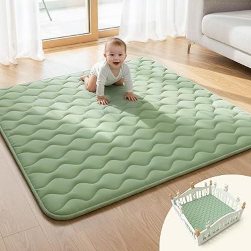 Mallify Baby Play Mat 50"x50", Non-Slip Baby Mat for Floor, Soft Thicker Playpen Mat, Portable Playmat, Crawling Mat for Infants, Babies, Toddlers, Activity Mat, Green