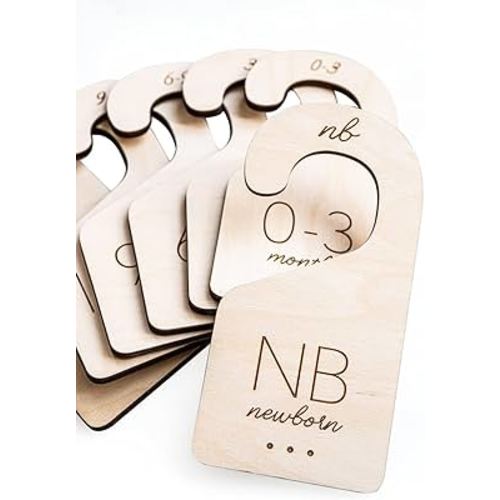 Baby Clothes Organizer – Baby Clothes Dividers for Closet – Wood Size Dividers for Newborn to 24 Months, Nursery Organizer, Large 1in Letter Size (Set of 7)