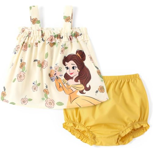 Disney Princess Baby Girl Clothes: Floral Sleeveless Ruffle Tunic Top & Bloomer Diaper Cover Set Newborn Summer Outfits