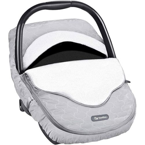 Yoofoss Baby Car Seat Cover Winter Carseat Canopies Cover to Protect Baby from Cold Wind, Super Warm Plush Fleece Baby Carrier Cover for Infant Boys Girls (Gray)