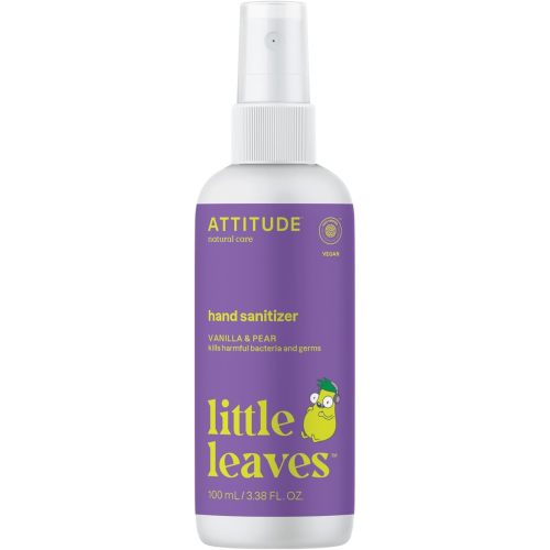 ATTITUDE Hand Sanitizer Spray for Kids & Adults, EWG Verified, Travel Size, Dermatologically Tested, Plant and Mineral Based, Vegan, Vanilla & Pear, 100 mL (Spray Bottle)
