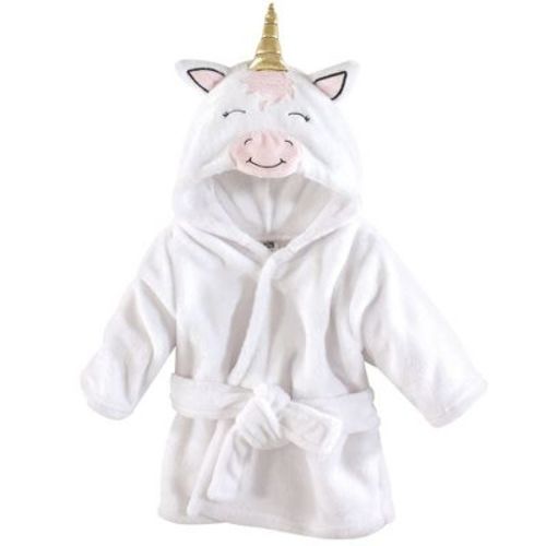 Hudson Baby Infant Girl Plush Animal Bathrobe, Modern Unicorn, 0-9 Months