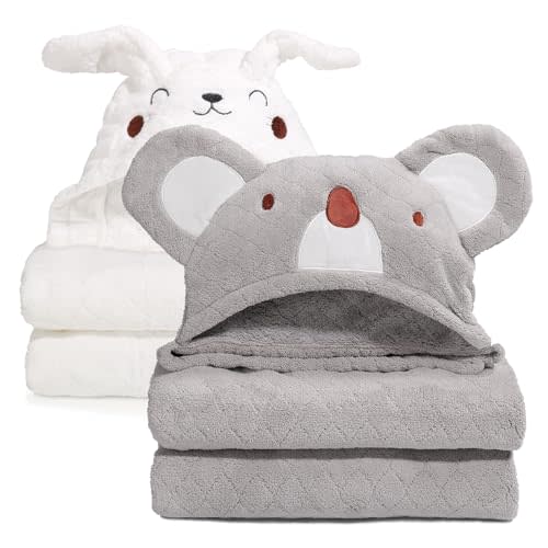 WODHOY Toddler Towels with Hood, 2-Pack Thick Absorbent Hooded Towels for Toddlers Age 1-5 Boys & Girls, 50'' x 32'' Large Super Soft Toddler Bath Towels, Baby Bath Towels, Grey & White