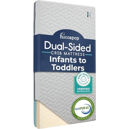 Hiccapop Baby Crib Mattress, Waterproof, Dual Sided Foam Baby Mattress, Firm Side for Babies, Soft Memory Foam Side for Toddlers, Made in USA