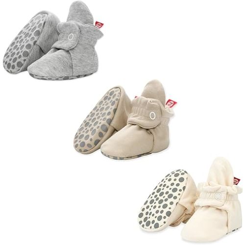 Zutano Cotton Baby Booties with Gripper Soles, Soft Sole Stay-On Baby Shoes, Bundle, 6M