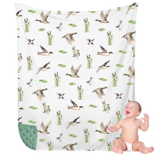 HunnmingRe Mallard Duck Baby Blanket for Boys Girls Double Layer Minky with Dotted Backing Soft Mallard Duck Stuff Duck Blanket for Toddler Newborn, 30 x 40 Inch