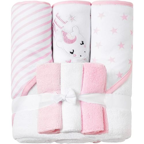 Viviland Lot de 6 serviettes pour bébé et gants de toilette à capuche pour bébé - Serviettes de bain absorbantes pour le visage et le rot - Pour fille et garçon - Taille 71,1 x 71,1 cm - Licorne rose