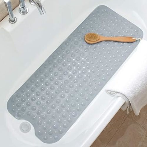 Bathtub Mats for Shower Tub Non-Slip Bath Mat 39 x 16 Inch Extra Long Shower Mat, Bath Tub Mat for Bathroom with Machine Washable, BPA Free for Kids (Gray)