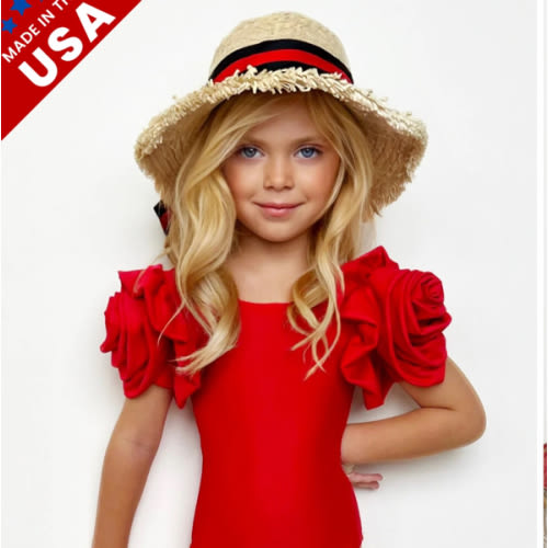 Blooming Rose Sleeve Red One Piece Swimsuit