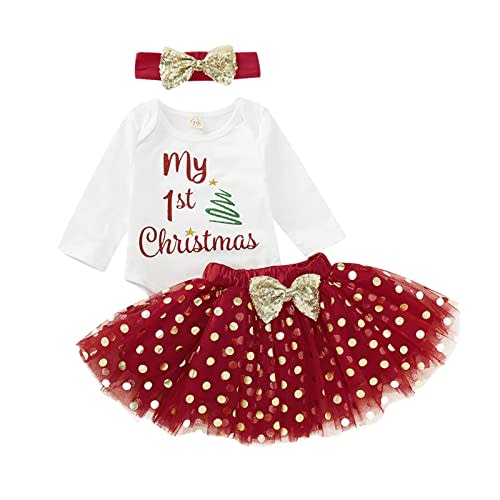 My 1st Christmas Outfit Newborn Baby Girl Xmas Clothes First Long Sleeve Romper Onesie Skirt Dress Sets