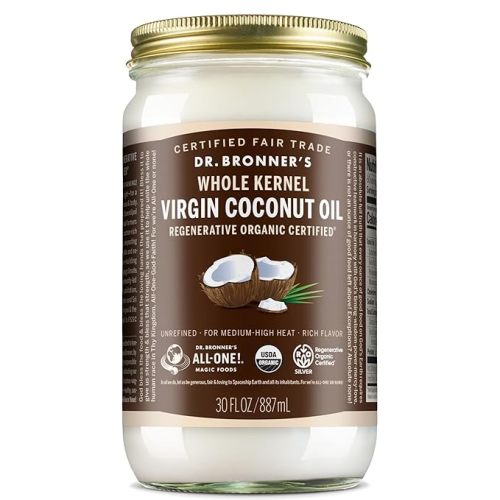 Dr. Bronner's - Organic Virgin Coconut Oil (Whole Kernel, 30 Ounce) - Coconut Oil for Cooking, Baking, Hair and Body, Unrefined and Fresh-Pressed, Rich and Nutty Flavor, Fair Trade, Vegan, Non-GMO