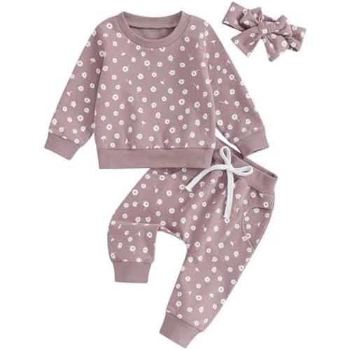 Hnyenmcko Newborn Baby Girl Clothes Waffle Long Sleeve Floral Sweatshirt Shirt Top + Pants Infant Fall Winter Outfits Set