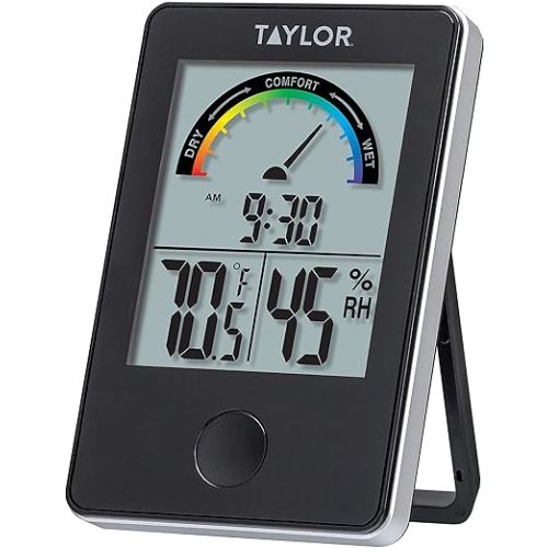 Taylor Digital Wireless Indoor Comfort Level Thermometer and Hygrometer, Easy-to-Read Display for Home, Office, Greenhouse, Nursery, and Indoor Areas, Black