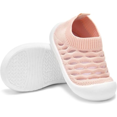 Baby Shoes for Boys Girls - Infant Toddler First Walkers Non-Skid Slipper Shoes with Rubber Sole Sneaker - 9-18 Months Infant - N1 Pink