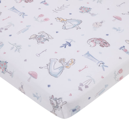 Disney NoJo Disney Alice in Wonderland Rabbit, and Cheshire Cat Nursery Fitted Mini Crib Sheet | Wayfair
