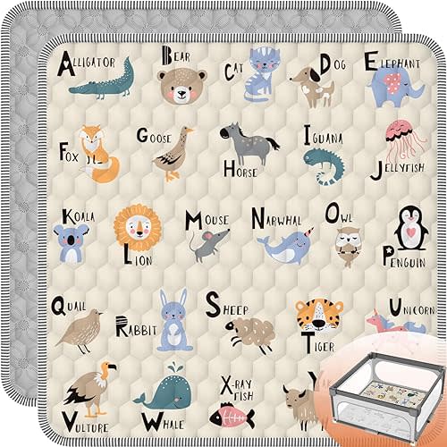 Baby Play MAT 59" X 59"，High Quality Cotton Filling, Thickened Anti-Slip Baby Mat for Floor Playpen, Foldable and Machine Washable Baby Crawling Mat.