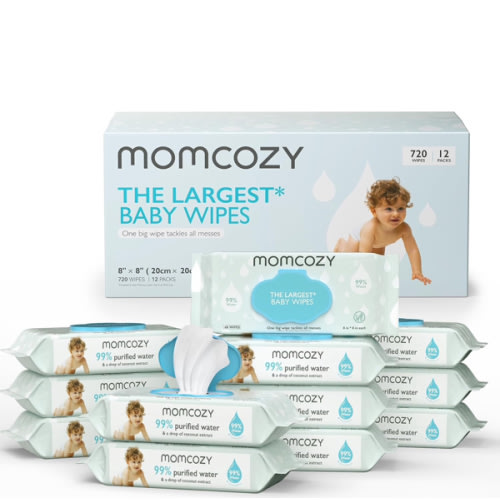 Baby Wipes, Momcozy Water Wipes-Extra Large Size Design, 99% Water Based Wipes, 720 Count (12 packs)