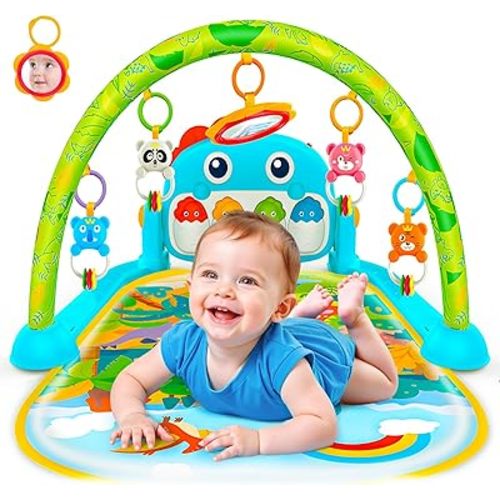 Dinosaur Newborn Baby Toys 0-6 Months Tummy Time Baby Gym Play Mats with High Contrast Book Piano Floor Playmate for Infant 0-3 3-6 Month Musical Learning Toys Gifts for Newborns 0+ Months Boys Girls