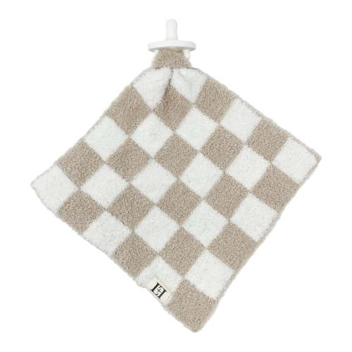 Checkered Baby Lovey Pacifier Holder 10"x10" - Cuddly Soft Knitted Soothie Reversible Mini Comfort Blanket - Newborn Gift Essential for Babies Boys and Girls Tan/White