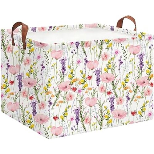 Rectangle Storage Basket with Handles,Collapsible Storage Bin,Books Box,Gift Basket(Flowering Shrubs)