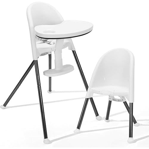 Funny Supply 3-in-1 Foldable High Chair, Portable & Convertible Baby High Chair, Modern Baby Feeding Chair with Removable Double Tray, Lightweight, Space-Saving Design, Easy to Clean, White