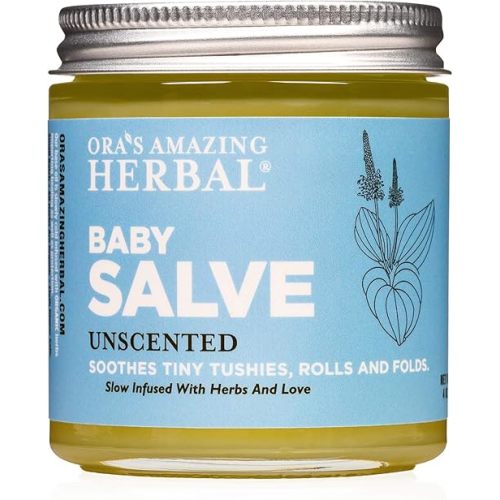 Baby Salve, Diaper Balm Ointment, Drool Rash Prevention, Natural Diaper Cream, Calendula Thyme Burdock Cream, Baby Eczema Acne and Rash Treatment, 4 oz, Ora’s Amazing Herbal