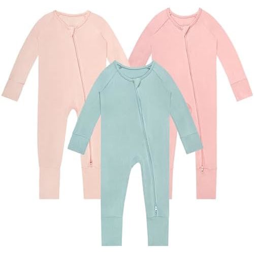 Rayon of Bamboo Baby Rompers Long Sleeve Two Way Zipper Pajamas With Footed Or Footless And Mitten Cuffs Convertible.