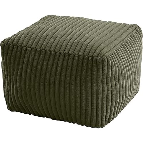 MeMoreCool Square Pouf Ottoman Foot Rest, 15 Inch Faux Fur Pouf, Green