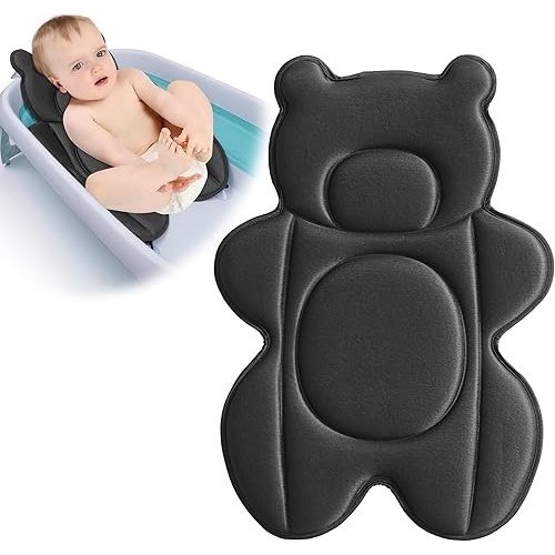 Infant Baby Bath Cushion,Fits Inside Most Baby Bathtubs, Breathable Soft Baby Bath Support Seat,Baby Bath Pad Bath Pillow for Bathtub,Newborn Bath Mat with 4 Suction Cups (Black)