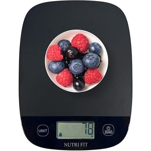 NUTRI FIT Food Scale for Kitchen Scales Digital Weight Grams and Ounces, Baking Scale Accurate for Weight Loss, Cooking, Coffee, Keto Diet, Meal Prep, 0.1oz Ultra Slim Smart Tare Black