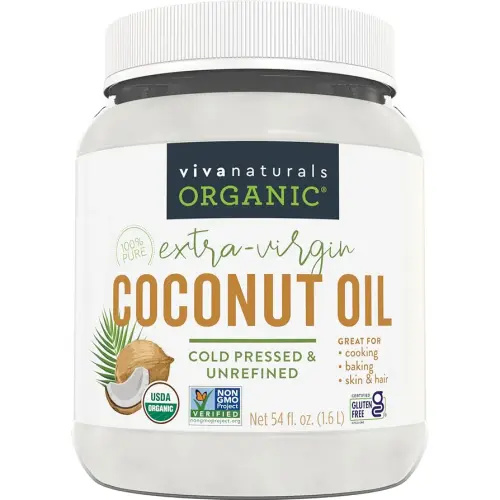 Viva Naturals Organic Coconut Oil - Unrefined, Cold-Pressed Extra Virgin Coconut Oil, USDA Organic and Non-GMO Cooking Oil, Great as Hair Oil and Skin Oil, 54 fl oz