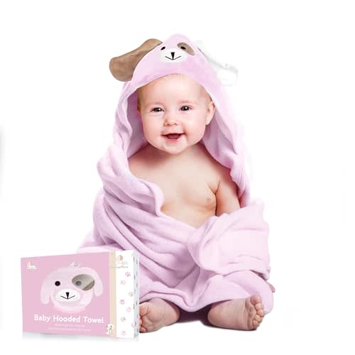 FOREVERPURE Premium Baby Towels with Hood - Ultra Soft, Absorbent Viscose Made of Bamboo, Extra Large 35 x 35 Inches, for Boys and Girls, Newborn Shower Gift, Pink